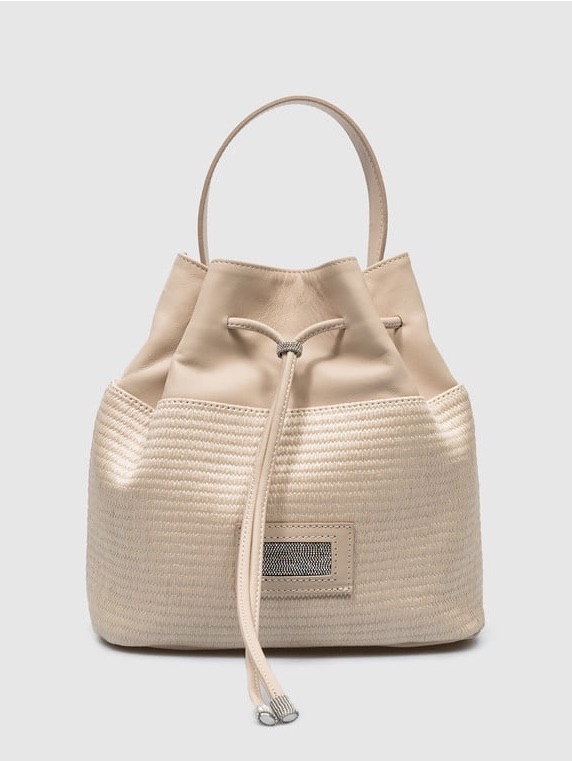 Peserico Cotton Techno Raffia Bucket Bag - Beige Monili Detailed